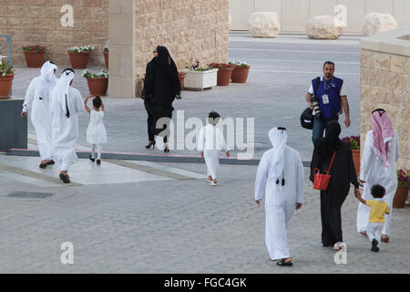 Sheikha Mozah arriving at CHI Al Shaqab 2014, in the VIP area at Al-Shaqab Equestrian Centre, Doha, Qatar Stock Photo