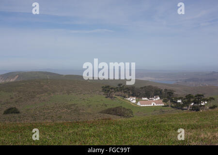 Pierce Point Ranch in Point Reyes National Seashore in northern California, US, as seen from a distance. Stock Photo