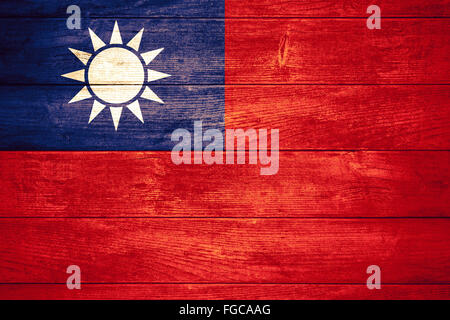 flag of Taiwan or  Taiwanese banner on wooden background Stock Photo