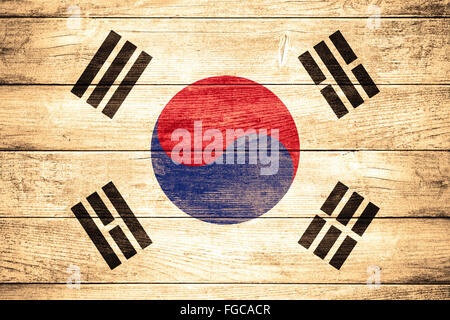 flag of  South Korea or Korean banner on wooden background Stock Photo
