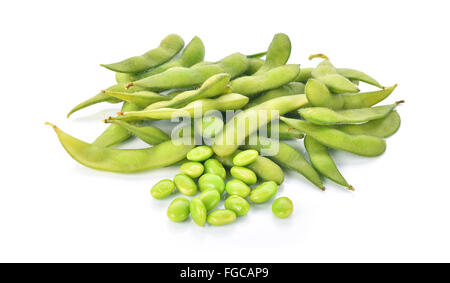 Green soybeans on white background Stock Photo
