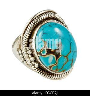 Silver ring with turquoise stones Stock Photo