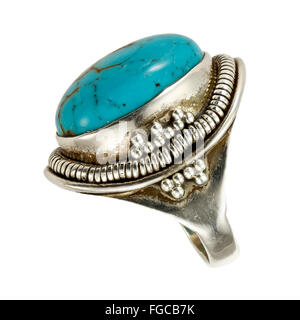 Silver ring with turquoise stones Stock Photo