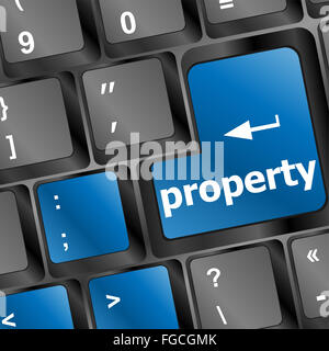 property message on keyboard enter key, to illustrate the concepts of copyright Stock Photo