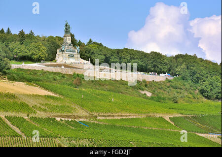 The Niederwalddenkmal above the vineyards of Ruedesheim, with the heroic statue of Germania, Upper Middle Rhine Valley, Germany Stock Photo