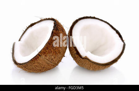 Coconut with half isolated on white Background Stock Photo