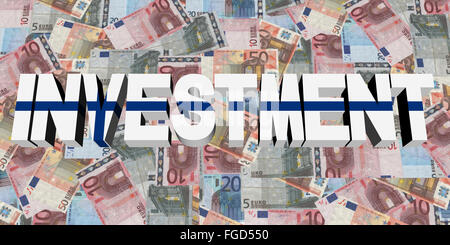 Investment text with Finnish flag on Euros illustration Stock Photo