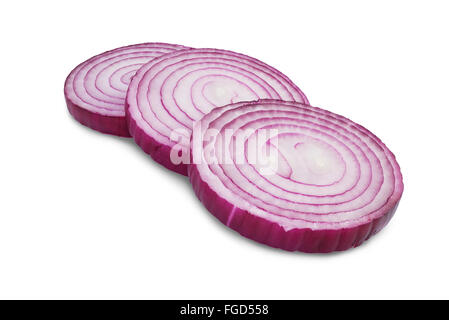 sliced red onions isolated on white background Stock Photo
