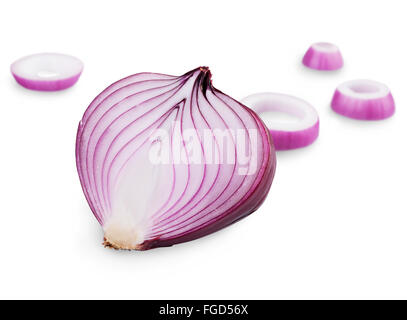 sliced red onions isolated on white background Stock Photo