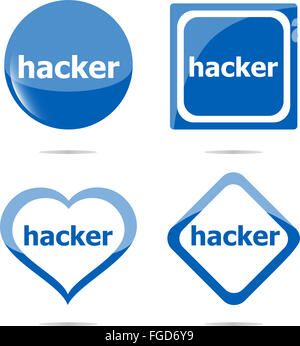 hacker stickers set isolated on white, icon button Stock Photo
