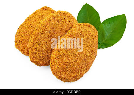 Frozen chicken cutlets with leaves Stock Photo