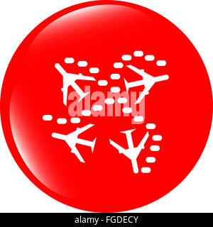 Plane set on icon glossy button isolated on white Stock Photo