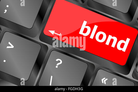 blond word on keyboard key, notebook computer button Stock Photo