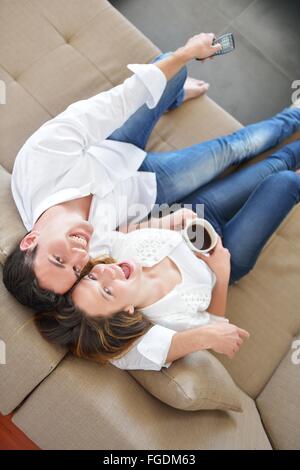 young couple relax at home Stock Photo