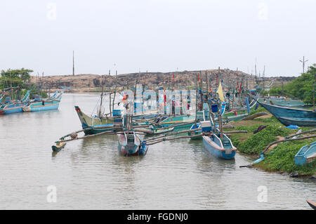 Traditional catamaran Fishing Boats Sri Lanka are in the lagoon, Hikkaduwa, Sri Lanka, South Asia Stock Photo