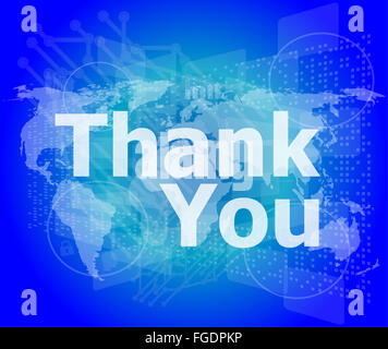 The word thank you on digital screen, social concept Stock Photo