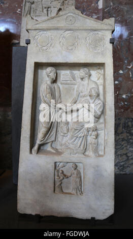 Funerary stele. Marble. Greek art. The name of deceased, Hieroclea. From ancient Izmir, Turkey. 2n century BC. Louvre Museum. Stock Photo