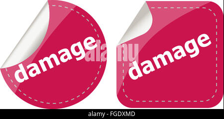 damage word on stickers web button set, label, icon Stock Photo - Alamy