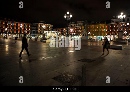 Panoramic night in the main square of Valladolid, the first regular square of Spain built in the sixteenth century VALLADOLID-SPAIN 12/02/2016 Stock Photo
