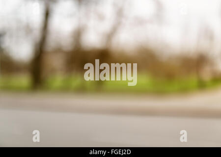 blurred background of small town in spring Stock Photo