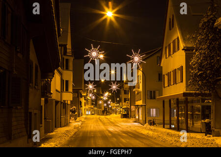 Night landscape in winter, Malters, Lucerne, Switz Stock Photo