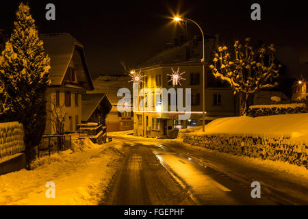 Night landscape in winter, Malters, Lucerne, Switz Stock Photo