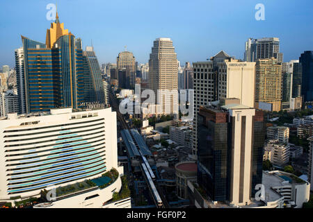 Landcape, views of Sukhumvit Road, sky train,  Westin, Sheraton and skyscrapers from Sofitel Bangkok Sukhumvit. Bangkok. Thailan Stock Photo