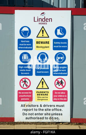 Health and Safety signs on the perimeter of Linden Housing construction ...