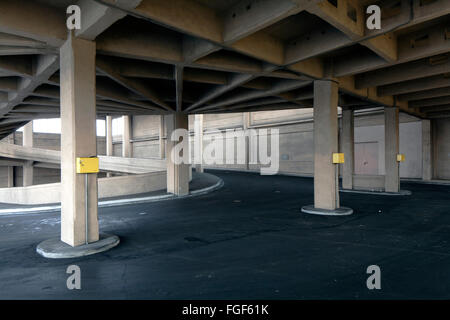 Lingotto building garage ramp in Torino Italy, built in 20s/30s. Details of the spiral style ramp that goes to roof top. Stock Photo