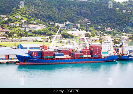 Grenada, St George Town, Outer Harbour, Container Ship, Caribbean, Stock Photo