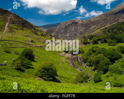 The 8 mile long Watkin path from the Nantgwynant car park to Snowdon summit passes through spectacular mountain scenery. Stock Photo