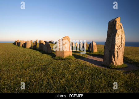 Boat shaped standing stones of Ales Stenar, Kaseberga, Skane, South Sweden, Sweden, Scandinavia, Europe Stock Photo