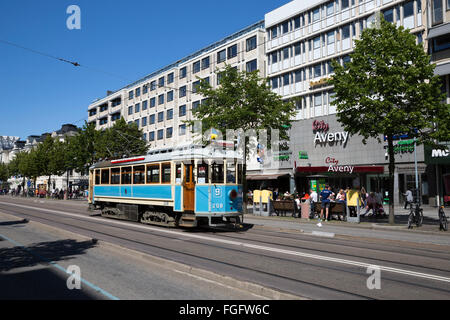 Old style tram on Kungsportsavenyen, Gothenburg, West Gothland, Sweden, Scandinavia, Europe Stock Photo