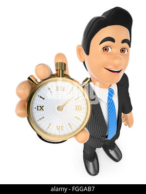 3d business people. Businessman with a gold stopwatch. Time is money. Isolated white background. Stock Photo