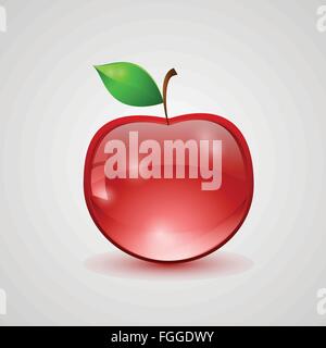 glass apple with green leaf Stock Vector