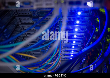 Interior of rack mounted servers Stock Photo