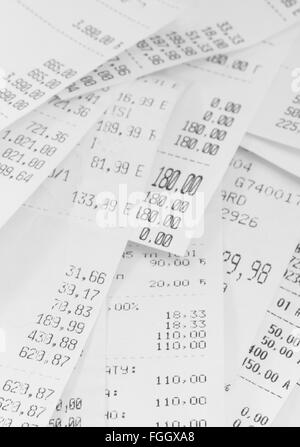 cash register receipts in the pile Stock Photo