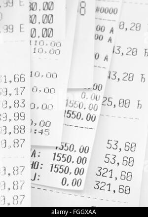 cash register receipts in the pile Stock Photo
