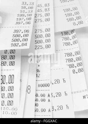 cash register receipts in the pile Stock Photo