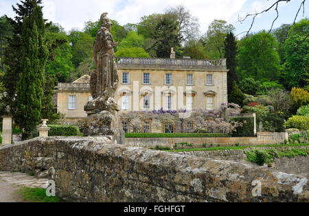 Statue on bridge over the river Frome at Iford Manor near Bath, UK Stock Photo