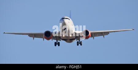 SAS Scandinavian Airlines Boeing 737 LN-RRR coming into land at London Heathrow Airport LHR Stock Photo