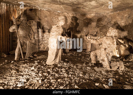 Wieliczka - Poland - April 23. Underground sculptures of St. KInga. Made in stone salt. Stock Photo