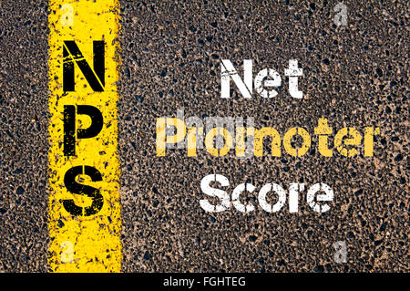 Concept image of Business Acronym NPS NET PROMOTER SCORE written over road marking yellow paint line Stock Photo
