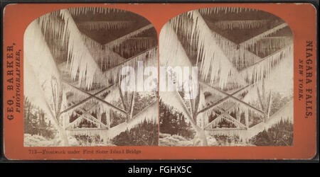 Frostwork under First Sister Island bridge, by Barker, George, 1844-1894 2 Stock Photo