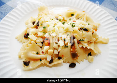 Close Up of Bowtie Pasta with Crumbles Asiago Cheese Stock Photo