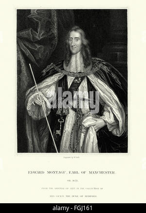 Portrait of Edward Montagu, 2nd Earl of Manchester 1602 to 1671 an important commander of Parliamentary forces in the First Engl Stock Photo