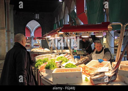 Rialto Fish Market, Campo de Pescheria, San Polo, Venice, Veneto, Italy, Adriatic Sea, Europe Stock Photo