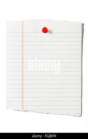 Torn Notebook Page With Red Thumbtack Stock Photo
