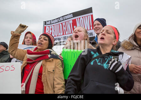 Flint, Michigan USA - 19th February 2016 - Residents marched to the Flint water treatment plant to demand the rebuilding of the city's water infrastructure. Credit:  Jim West/Alamy Live News Stock Photo