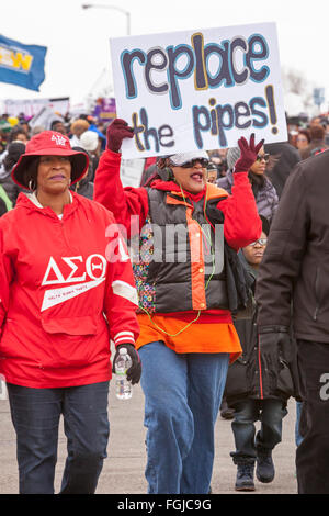 Flint, Michigan USA - 19th February 2016 - Residents marched to the Flint water treatment plant to demand the rebuilding of the city's water infrastructure. Credit:  Jim West/Alamy Live News Stock Photo